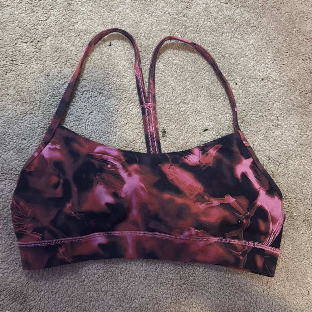 Lululemon Pink and Black Sports Bra with Tie-Dye Design